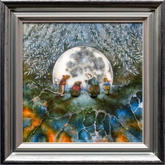 Moongazing In The Willows - Silver-Blue Framed