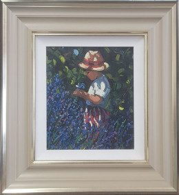 Picking Bluebells - Cream Framed