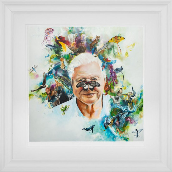 Sir David Attenborough - White Framed