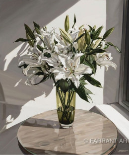 White Lillies In A Green Vase - Print