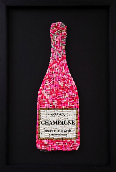 No Pain Champagne (Pink) - Standard Size - Black Background - Black Framed