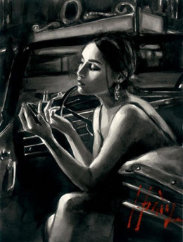 Darya In Car With Lipstick - On Paper - Mounted