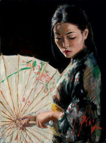 Michiko With White Umbrella by Fabian Perez